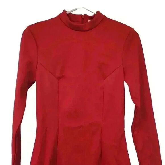 H&M Nikki Minaj Red Poly Scuba Fitted Mock Neck Long Sleeve Dress NEW - Picture 6 of 16